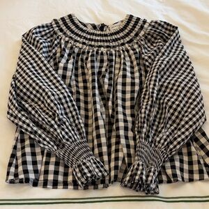 HUNTER BELL Hayes Blouse Black and White Gingham Smocked Blouse